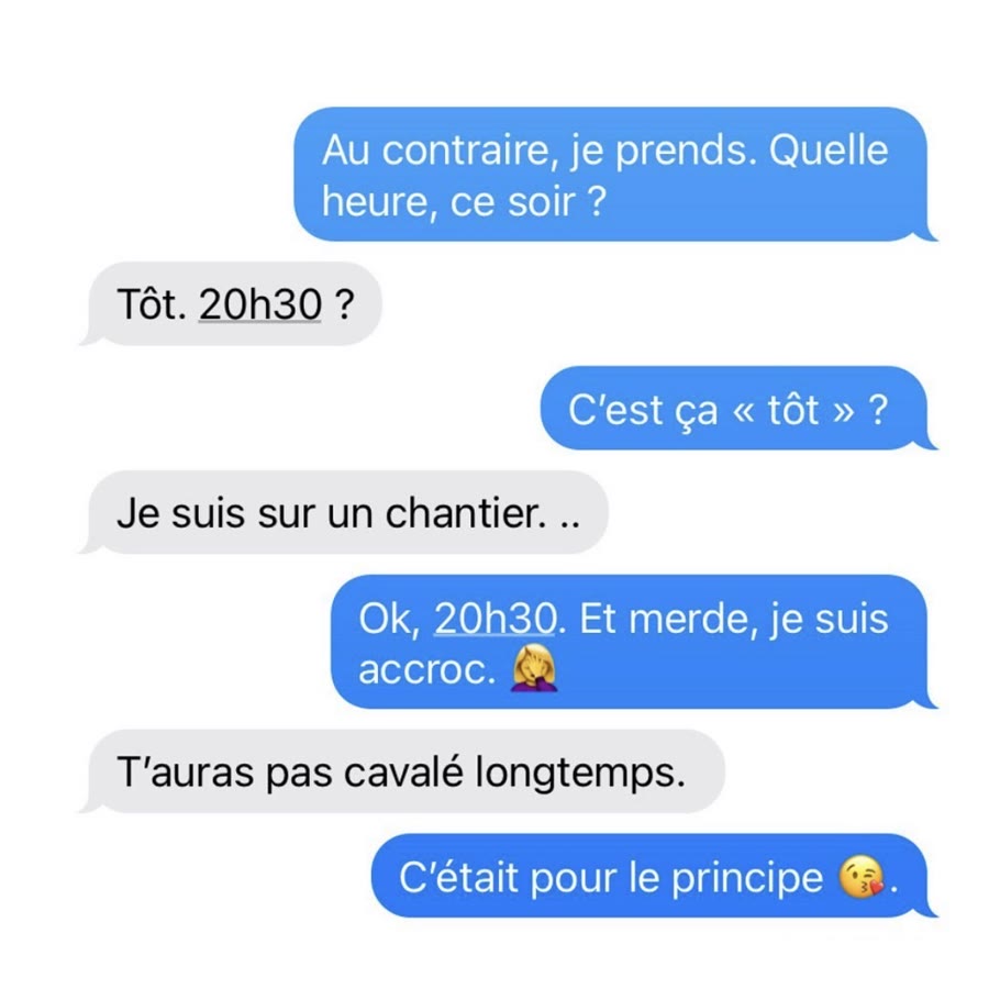 Conversation entre Pénélope et Robin : rendez-vous à 20h30