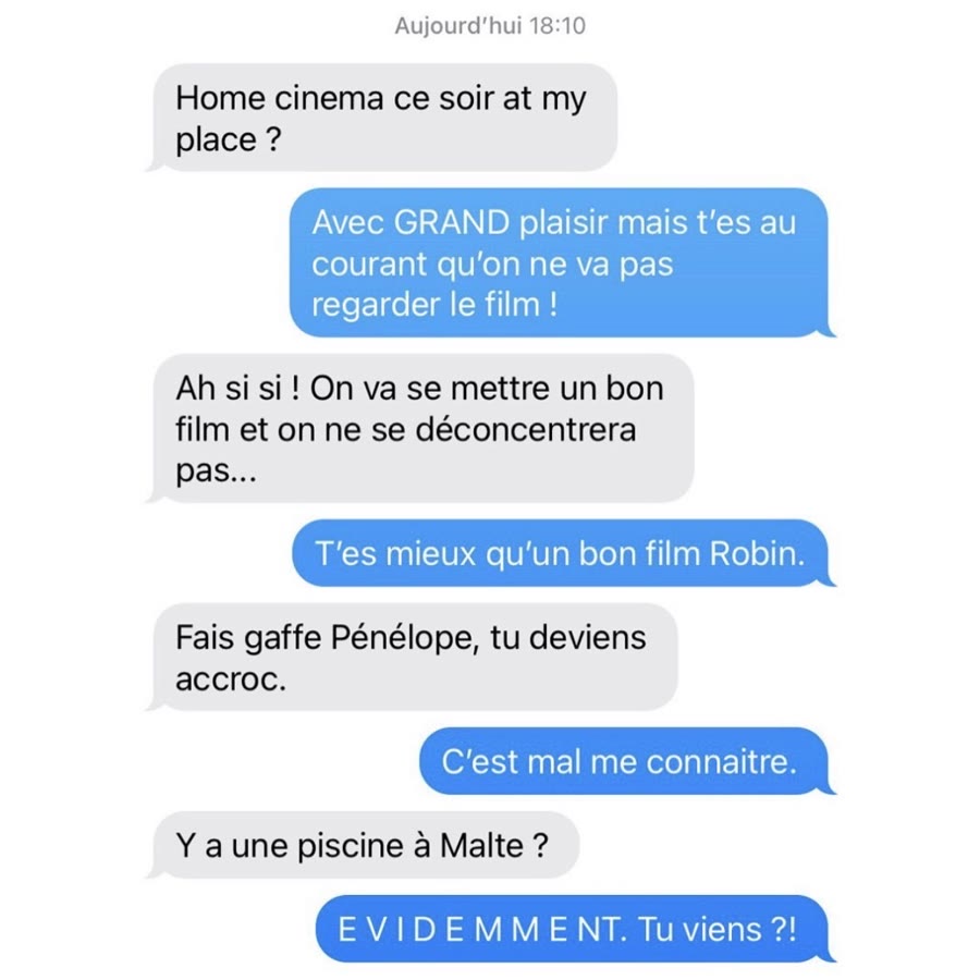Conversation entre Pénélope et Robin : home cinéma et piscine à Malte